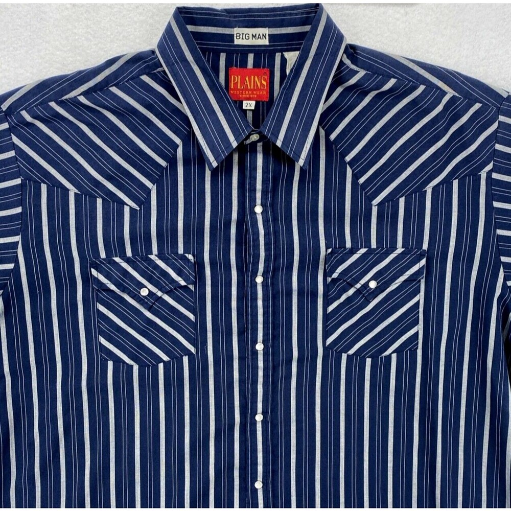 Plains Western Wear Shirt 2XL Big Man Black Striped Pearl Snap Cowboy Rockabilly - Picture 2 of 4